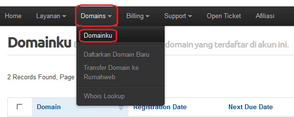 Menu domain
