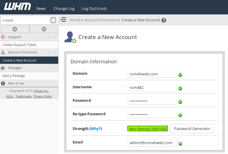 Create a new account cPanel 1 | Rumahweb Journal