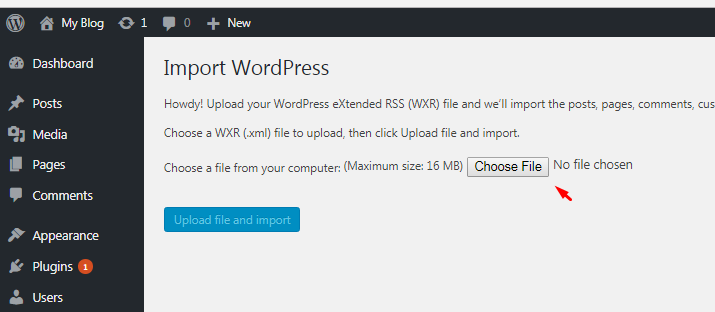 Export WordPress ke Hosting - Choose Files