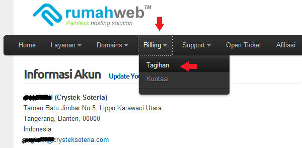 Menu Billing | Rumahweb Journal