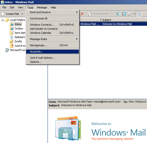 Setting e-mail account di Windows Mail 