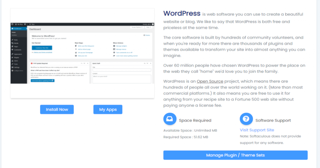 tampilan instalasi WordPress di cPanel