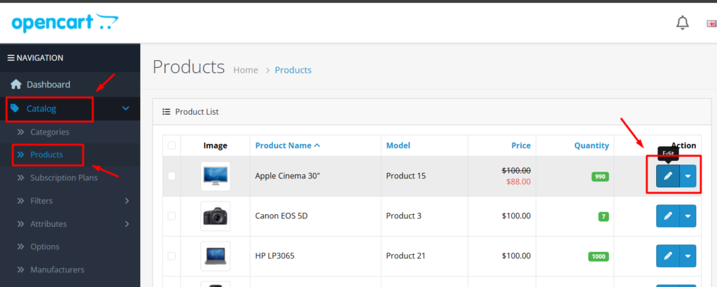 edit produk opencart