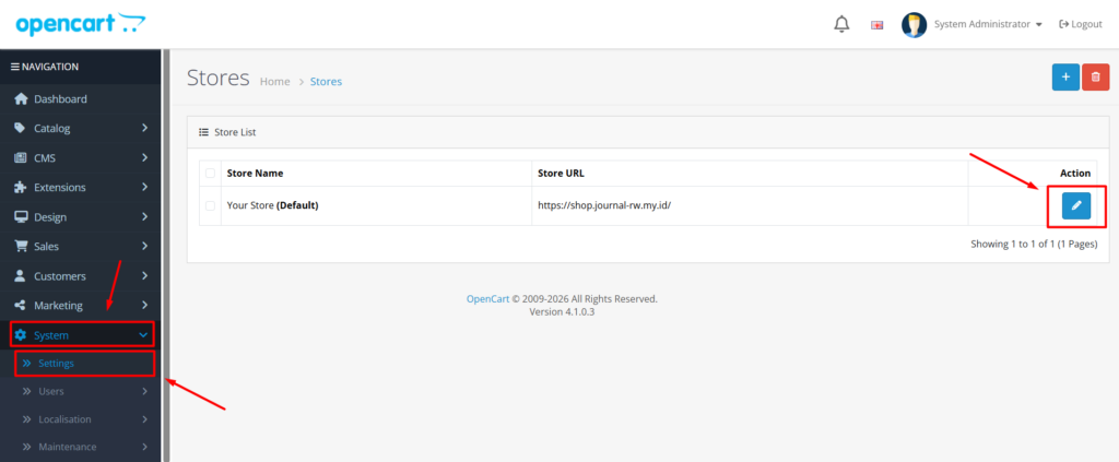 edit system settings opencart