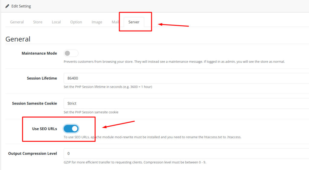mengaktifkan use seo urls di opencart
