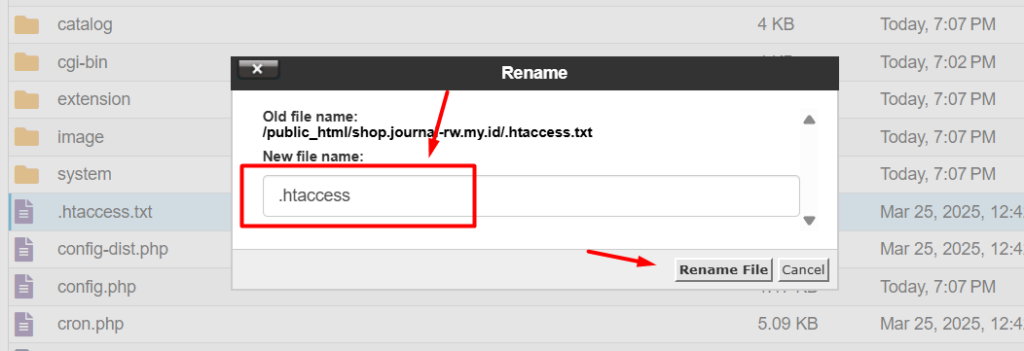 rename htaccess opencart