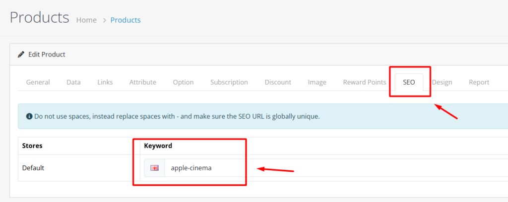 seo keyword opencart