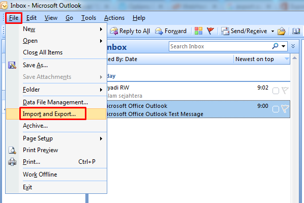 menu edit export dan import - Panduan Export dan Import Data di Outlook
