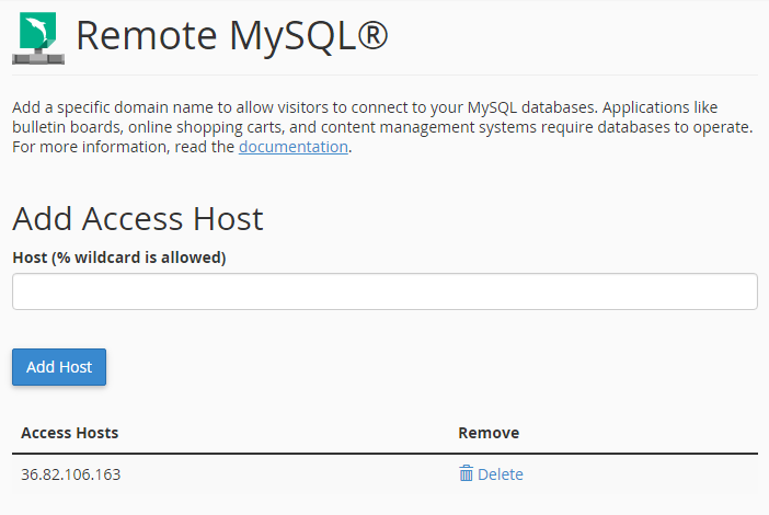 halaman Remote database MySQL cPanel