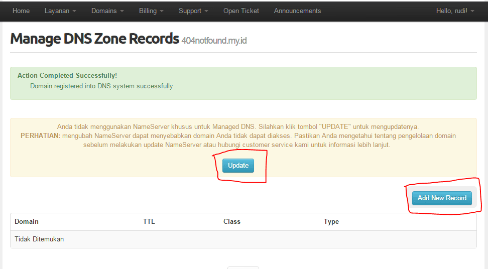 klik Update – dan Add new record | Rumahweb Journal