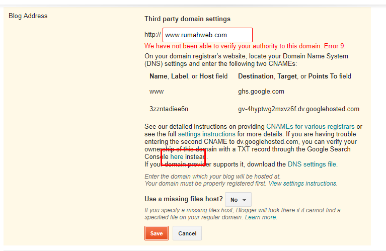 txt record custom domain blogger