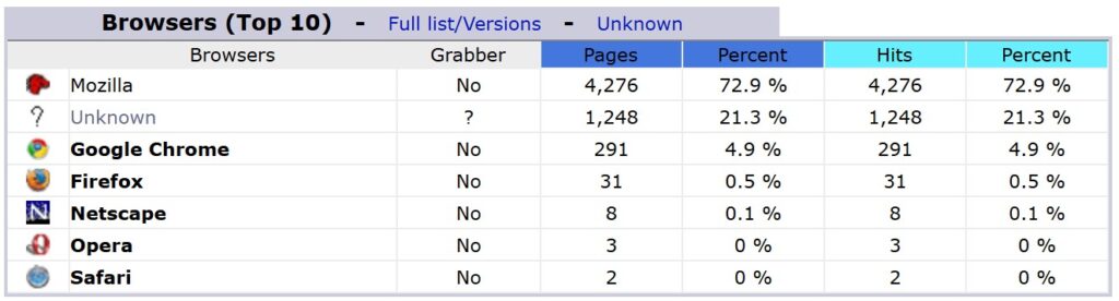 Statistik pengunjung berdasarkan Browser