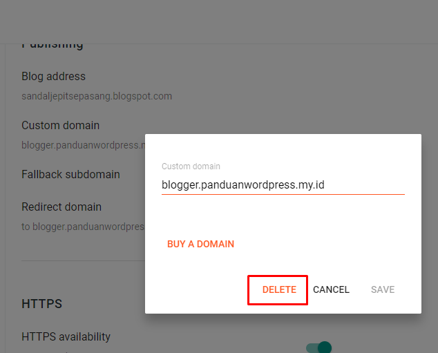 delete custom domain blogspot