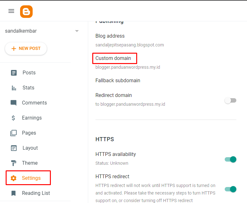 disable custom domain blogger
