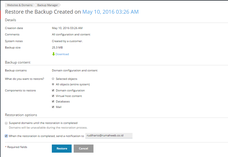 Panduan Restore Website di Odin Plesk 12  Rumahweb's News 