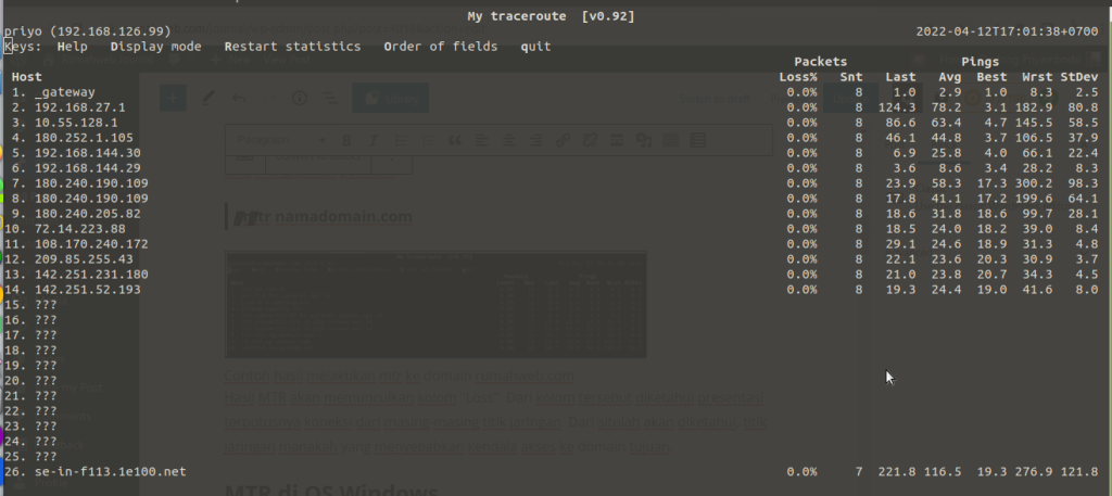 contoh MTR di OS Linux