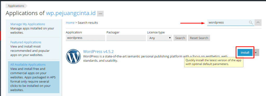 cari wordpress lalu Install | Rumahweb Journal