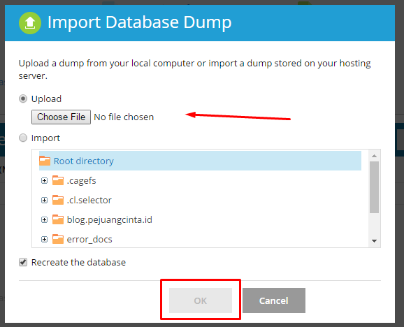 select database untuk import dump mysql