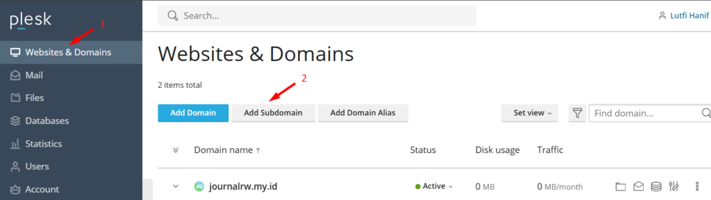 menu add subdomain