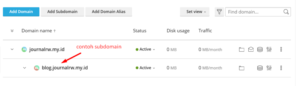 contoh subdomain di plesk