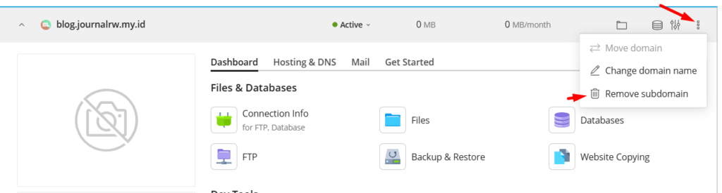 hapus subdomain