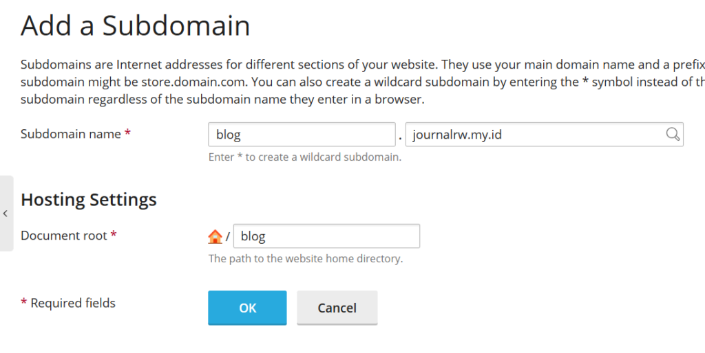 cara membuat subdomain di plesk