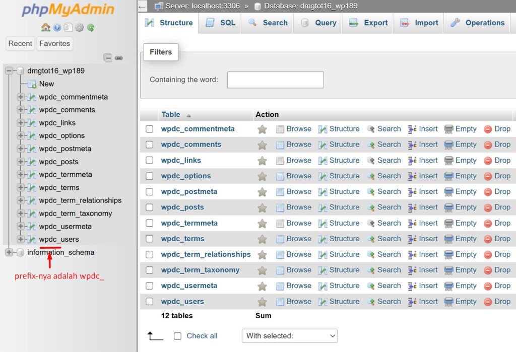 prefix database wordpress
