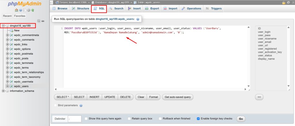 Query SQL WordPress - Membuat User Admin WordPress