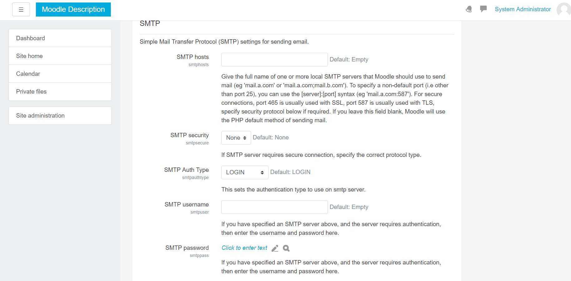 setting SMTP Moodle 3 step-3
