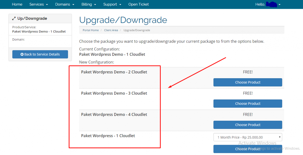 Cara Upgrade Cloudlet pada WordPress Hosting – step 4 | Rumahweb Journal