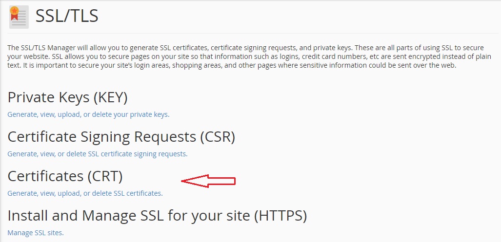 Menu SSL/TLS di cPanel