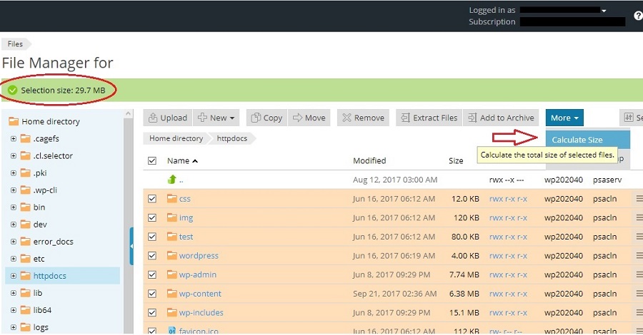 Menghitung Ukuran File dan Folder di File Manager Plesk 