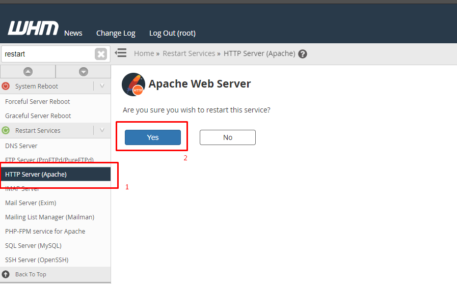 Restart Services HTTP Server Apache