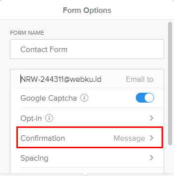 confirmation - Setting Form Option Pada Weebly