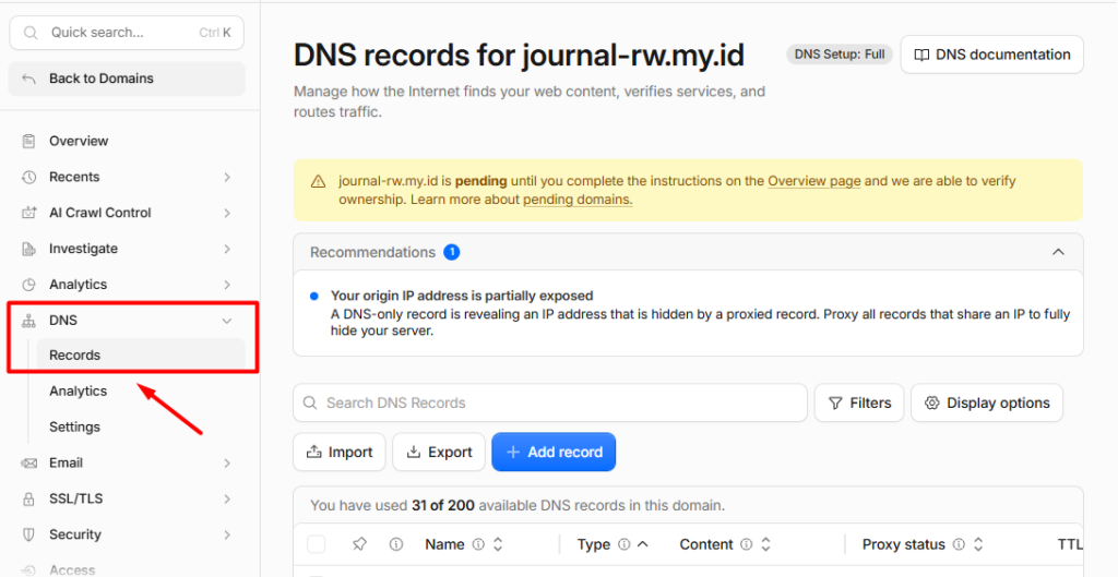 dns record cloudflare - mengarahkan email domain ke hosting