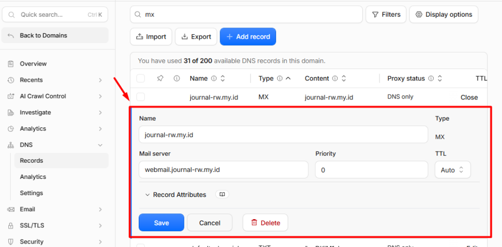 mx record cloudflare - mengarahkan email domain ke hosting
