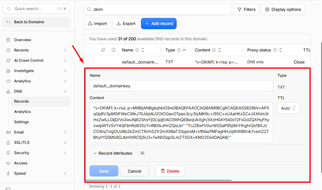record dkim cloudflare