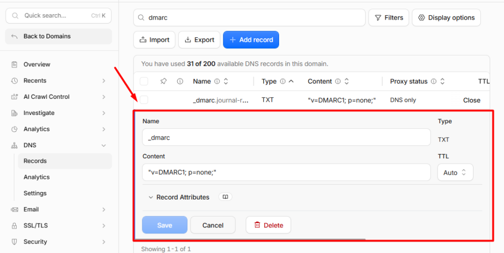 record dmarc cloudflare