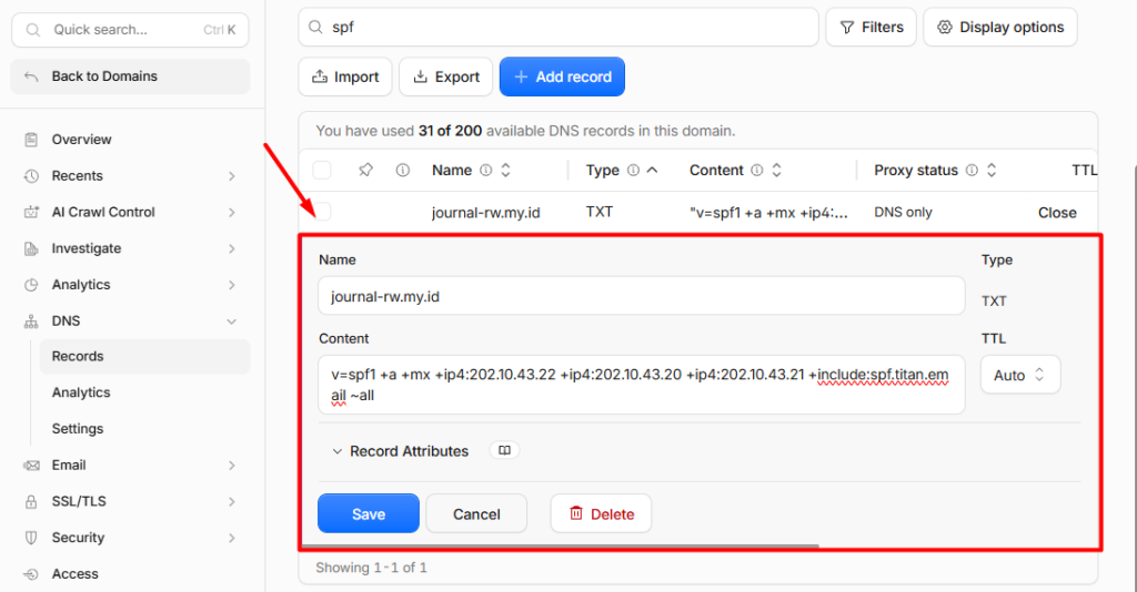 record spf cloudflare