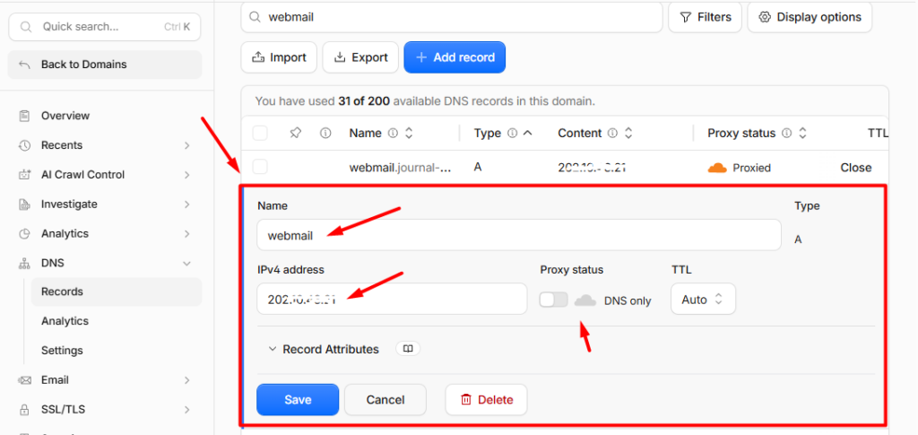record webmail cloudflare - mengarahkan email domain ke hosting