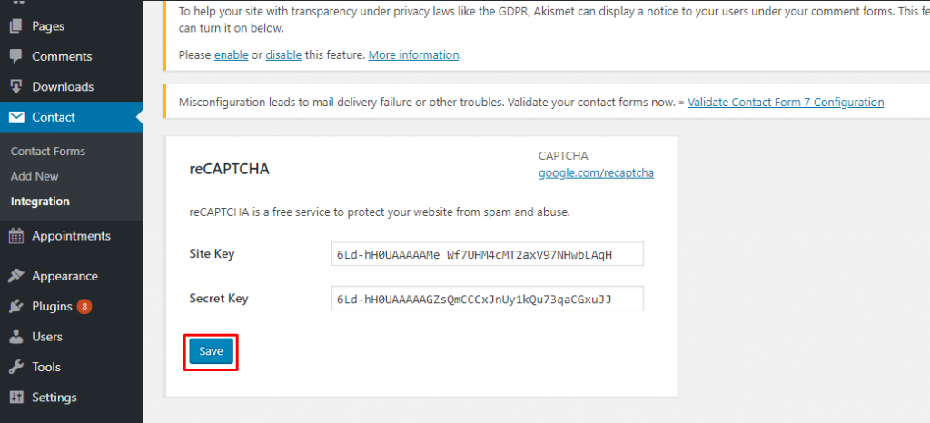 Mengaktifkan reCAPTCHA Contact Form 7 