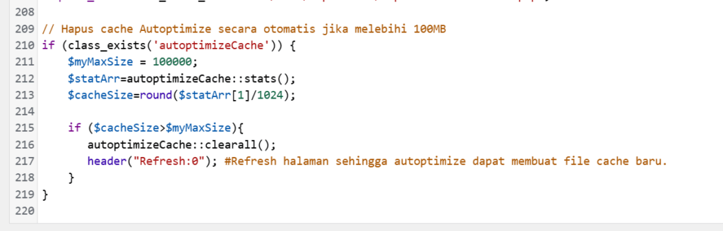 Membatasi limit cache di Plugin Autoptimize dari function.php