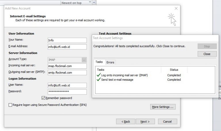 Panduan Setting Outlook untuk FlockMail – finale test | Rumahweb Journal