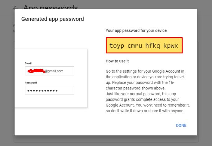 tampilan application password gmail 