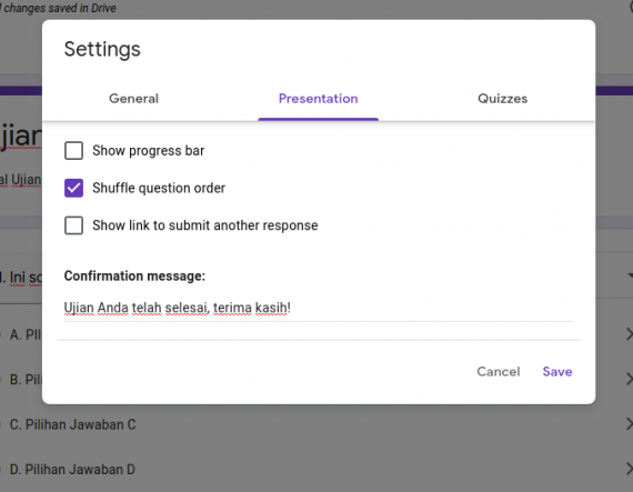 setting presentasi ujian online google form | Rumahweb Journal
