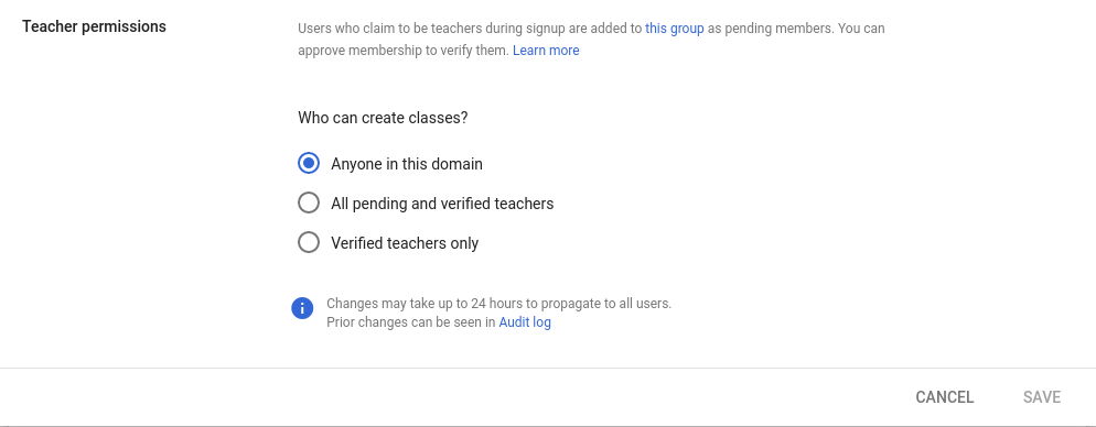 teacher permission Google Class Room