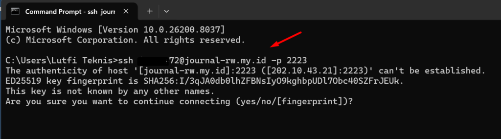 contoh ssh di CMD komputer