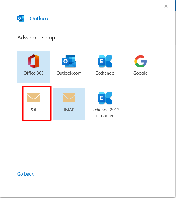 Setting POP3 Microsoft Outlook 2019 -  Jenis setting 