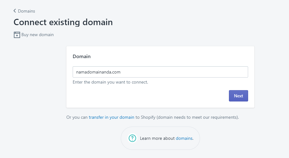cara mengkoneksikan domain di shopify