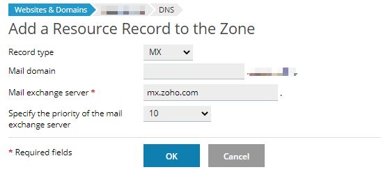 setting MX record domain ke zoho mail dari plesk panel